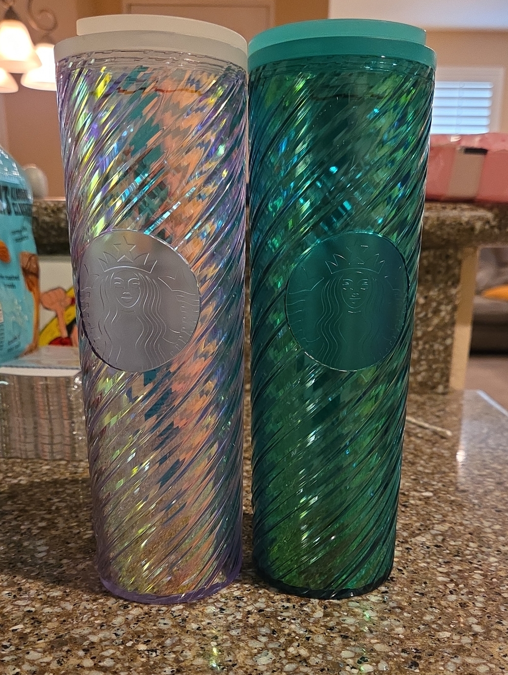Starbucks Iridescent Teal and Purple Spiral Tumbler Pair